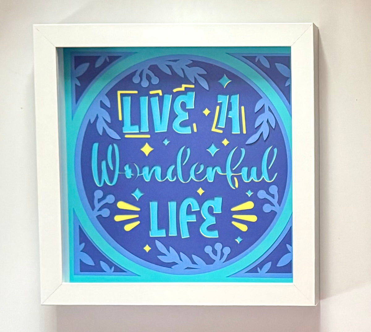 "Live a Good Life" Layered Paper Shadow Box 8x8 White Frame