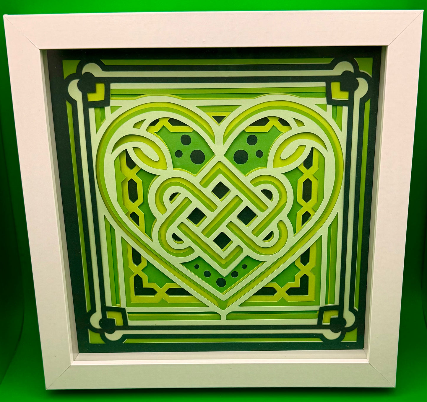 Celtic Heart layered paper shadow box - 8x8 - White Frame